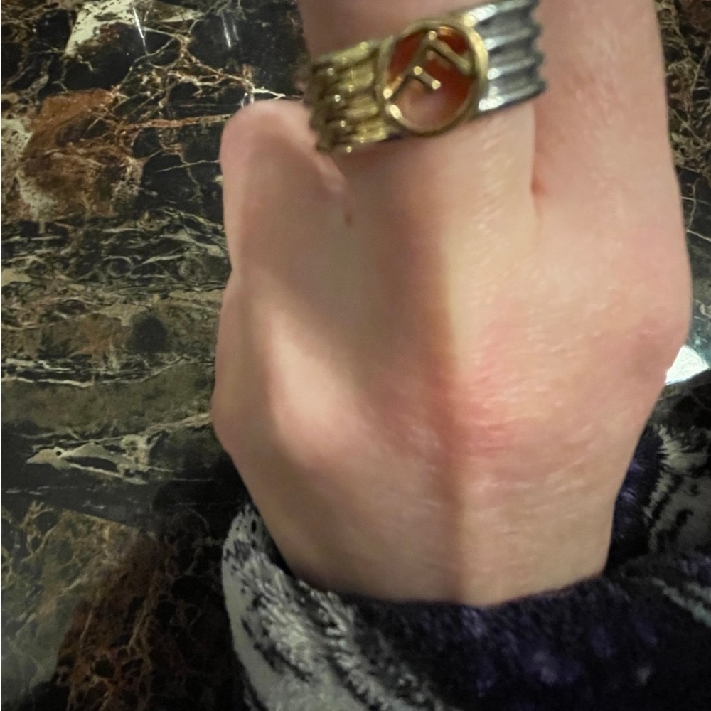 Fendi Two-Tone Gold and Silver Logo Ring